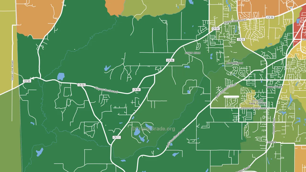 Seven Hills, AL Map of Drug-Related Crime Rates
