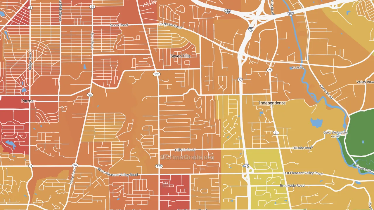 Seven Hills, OH Map of Drug-Related Crime Rates