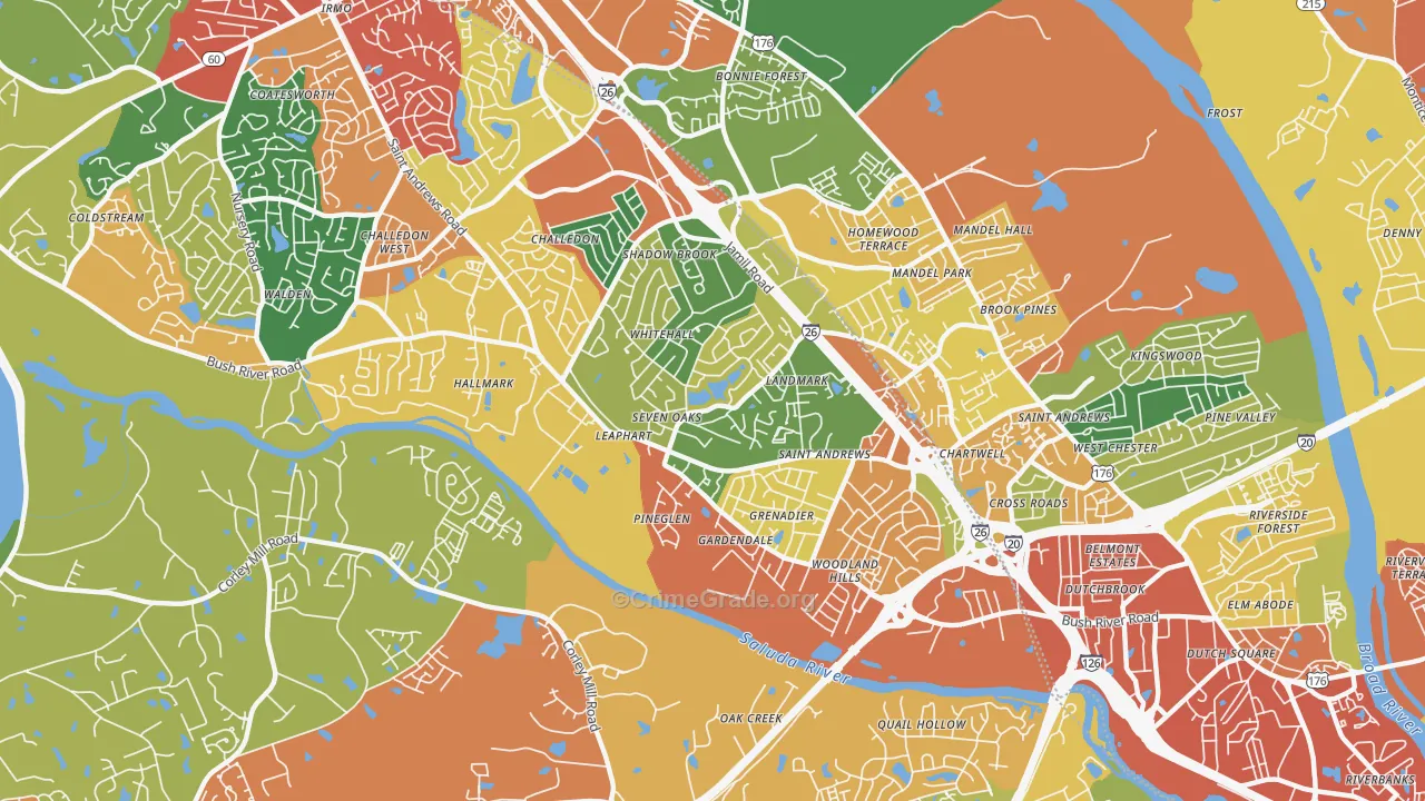 Seven Oaks, SC Map of Drug-Related Crime Rates