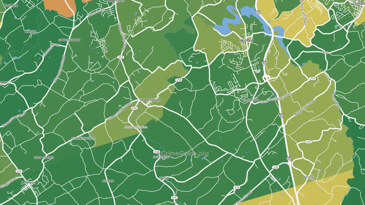 Seven Valleys, PA Map of Drug-Related Crime Rates