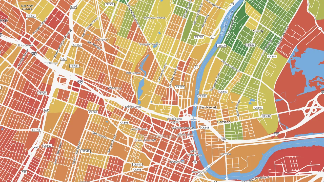 Seventh Avenue, Newark, NJ Map of Drug-Related Crime Rates