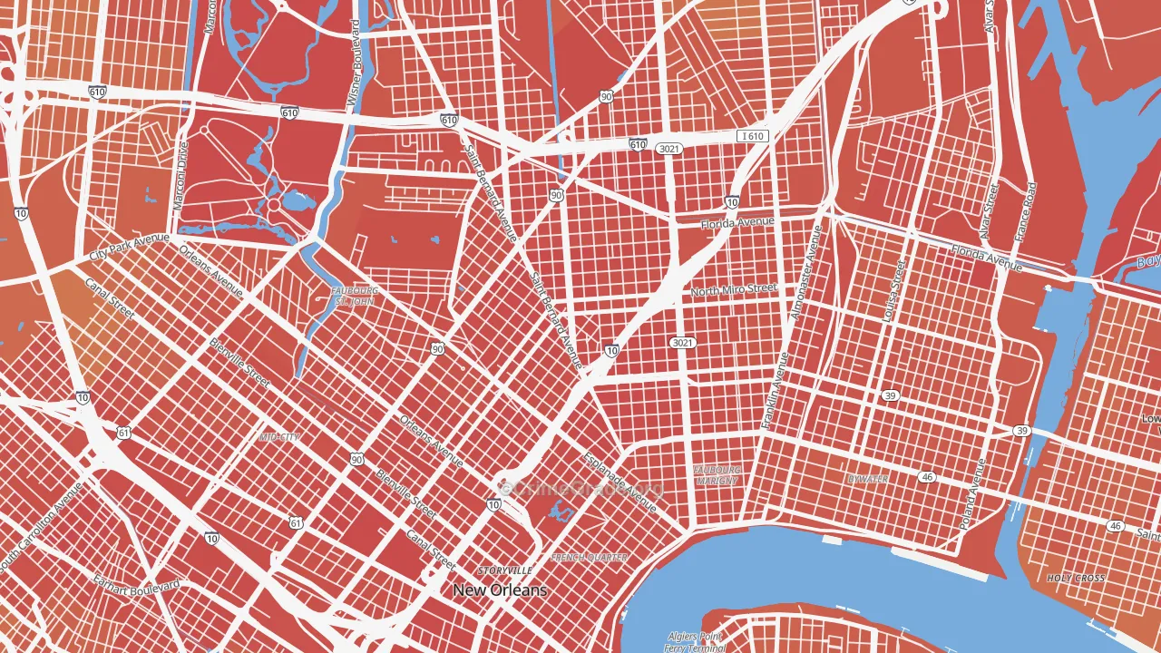 Seventh Ward, New Orleans, LA Map of Drug-Related Crime Rates