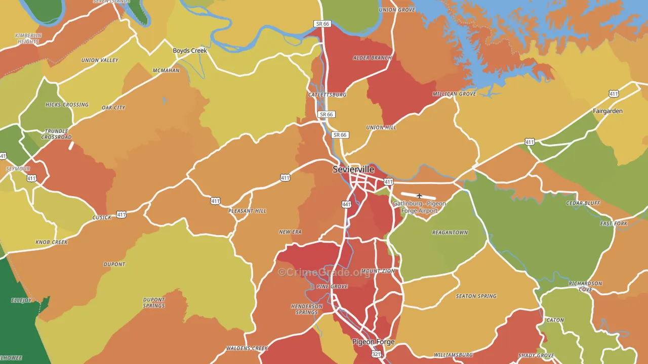 Sevier County, TN Map of Drug-Related Crime Rates