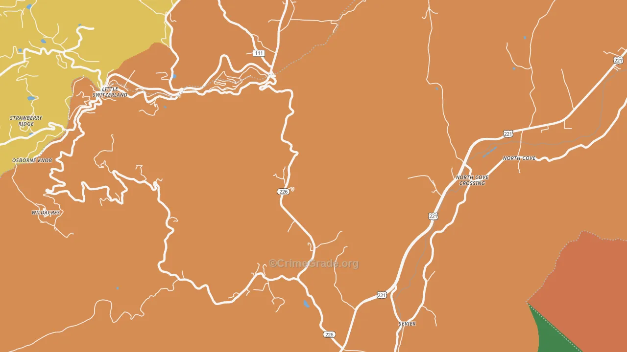 Sevier, NC Map of Drug-Related Crime Rates