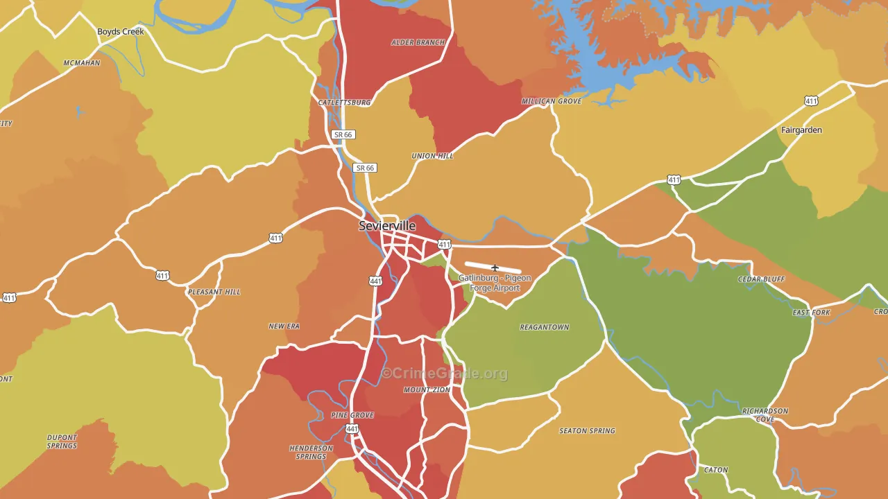 Sevierville, TN Map of Drug-Related Crime Rates