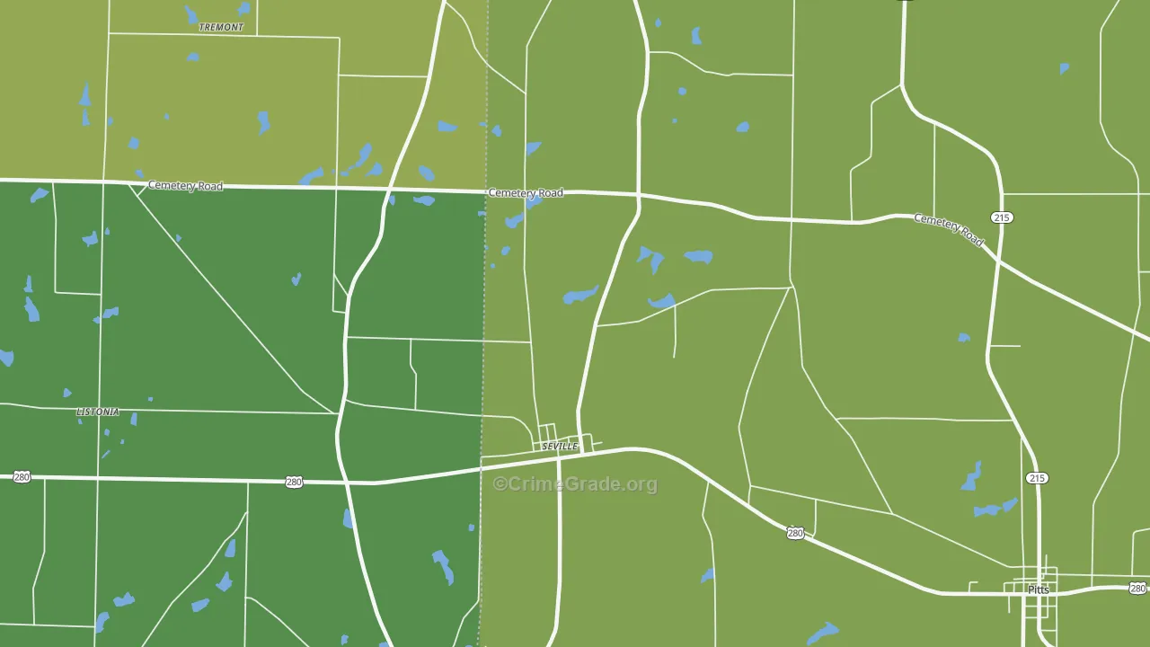 Seville, GA Map of Drug-Related Crime Rates