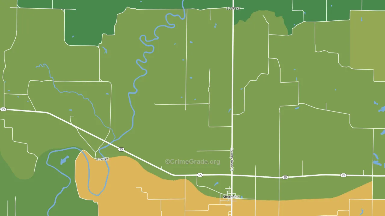 Seville, IL Map of Drug-Related Crime Rates