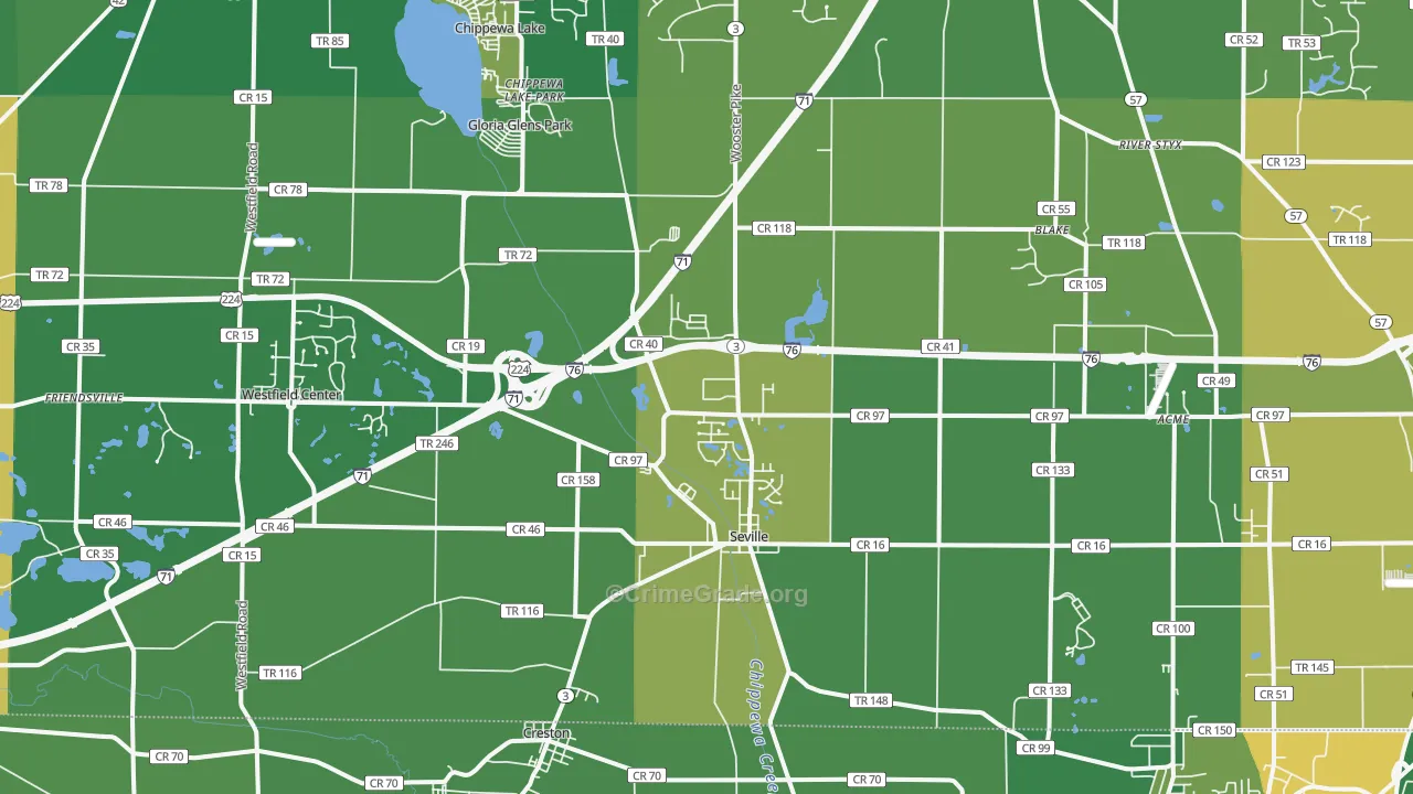 Seville, OH Map of Drug-Related Crime Rates