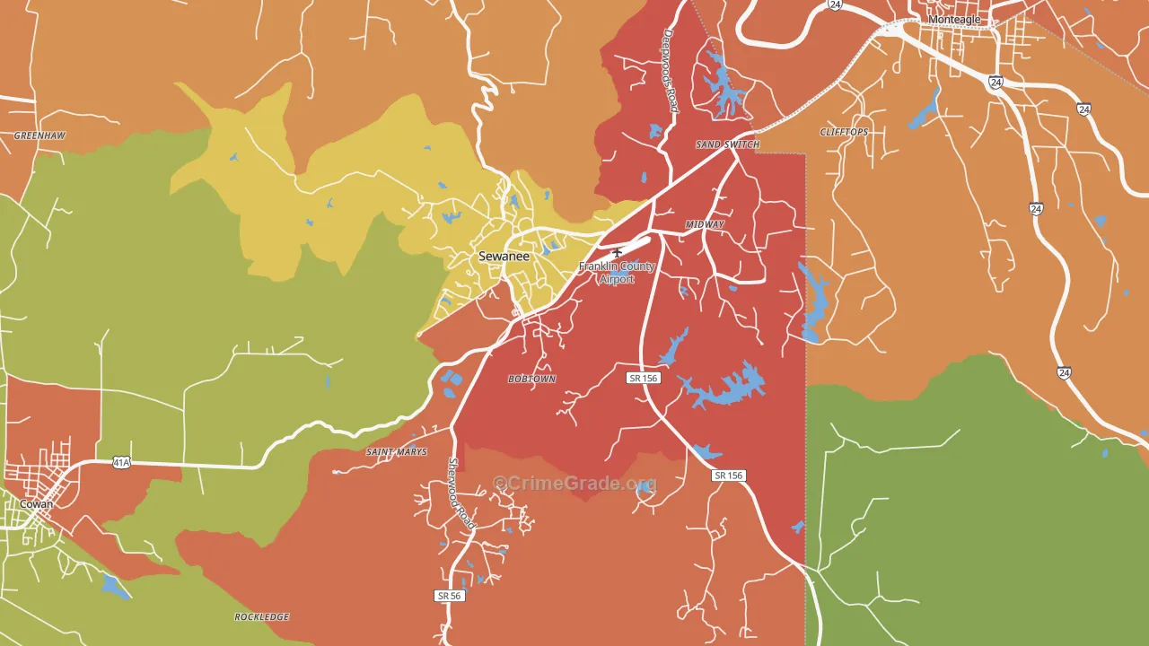 Sewanee, TN Map of Drug-Related Crime Rates