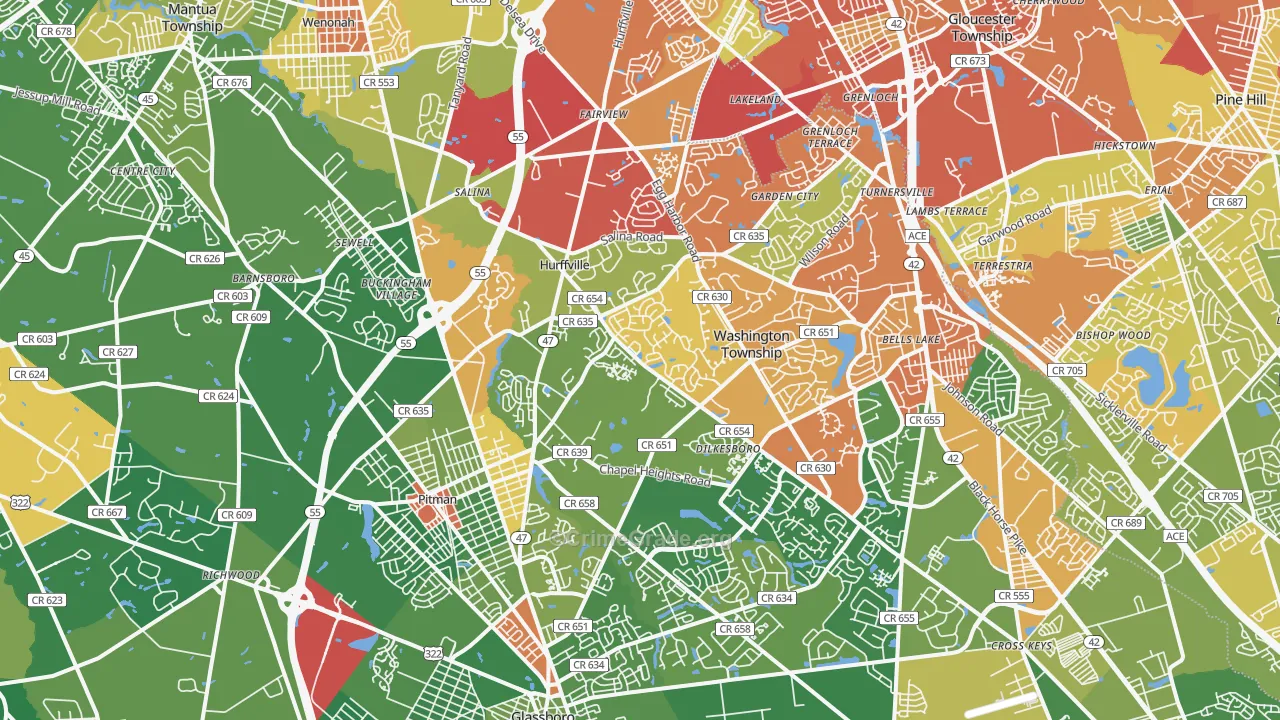 Sewell, NJ Map of Drug-Related Crime Rates