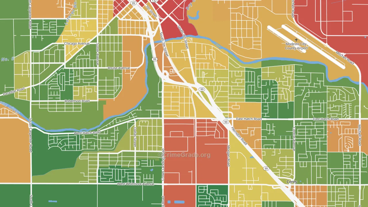 Shackelford, Modesto, CA Map of Drug-Related Crime Rates