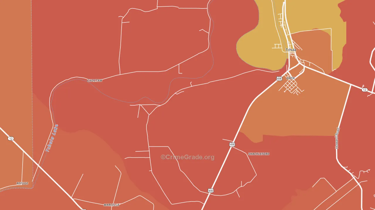 Shackleford, MS Map of Drug-Related Crime Rates