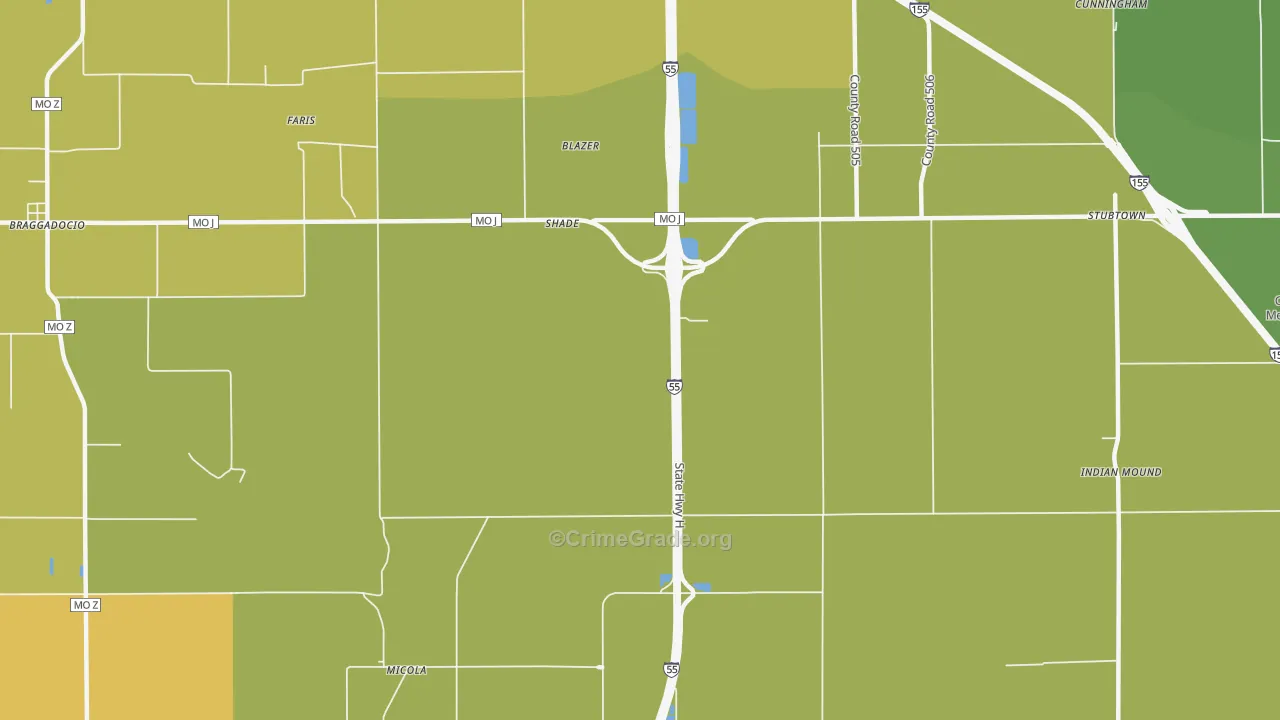Shade, MO Map of Drug-Related Crime Rates