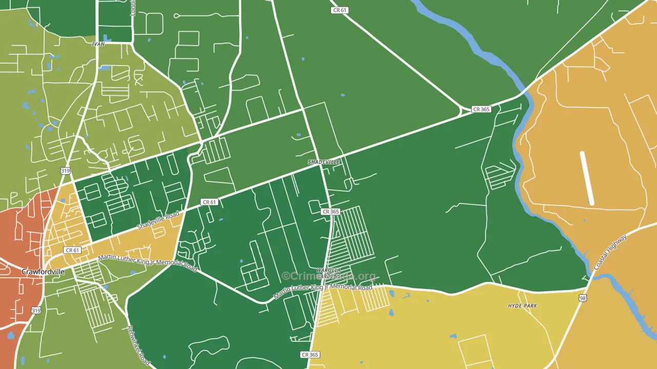 Shadeville, FL Map of Drug-Related Crime Rates