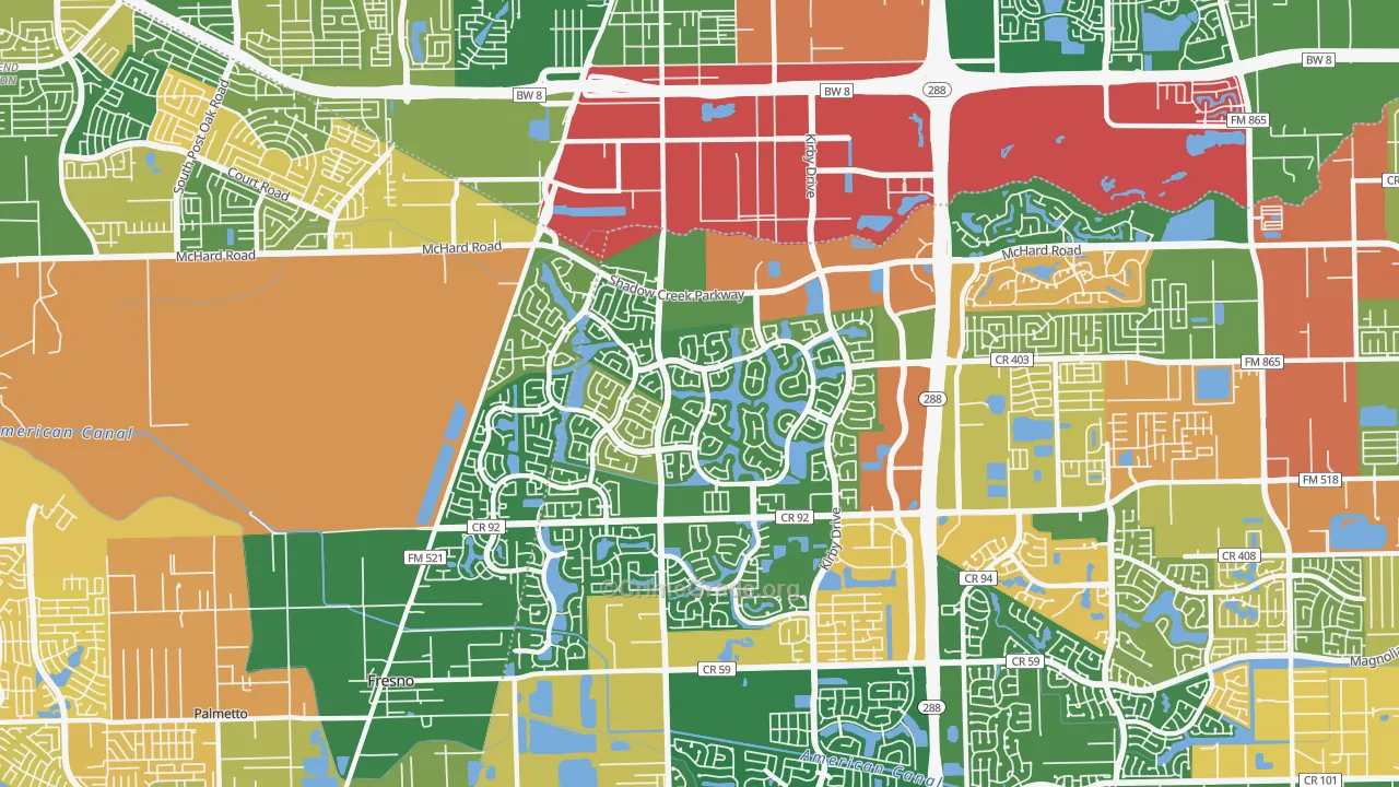 Shadow Creek Ranch, Pearland, TX Map of Drug-Related Crime Rates