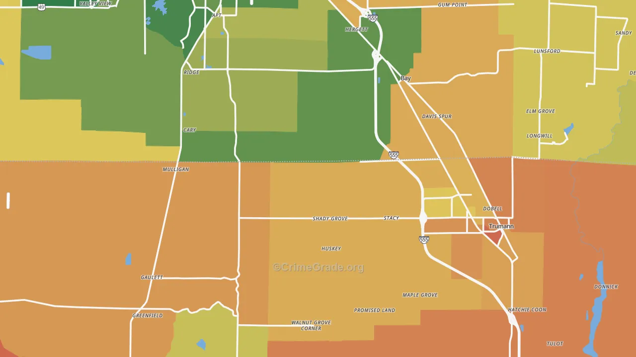 Shady Grove, AR Map of Drug-Related Crime Rates
