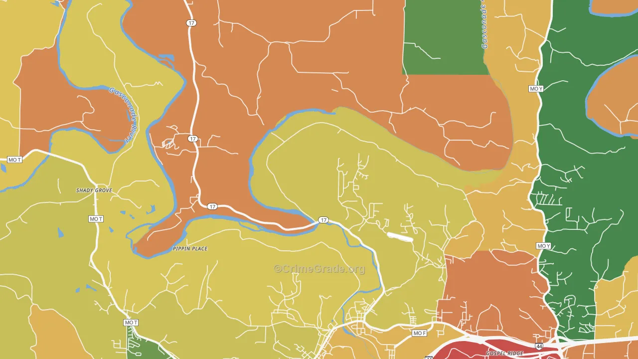 Shady Grove, MO Map of Drug-Related Crime Rates