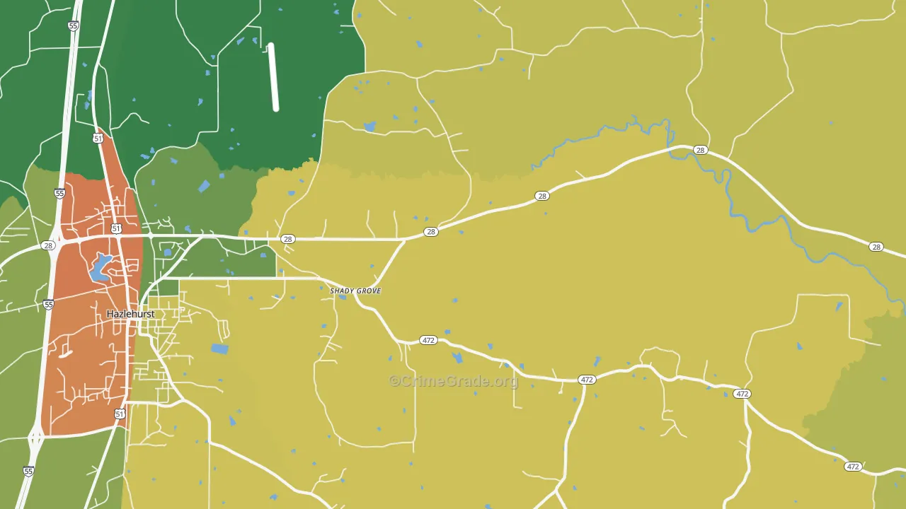 Shady Grove, MS Map of Drug-Related Crime Rates