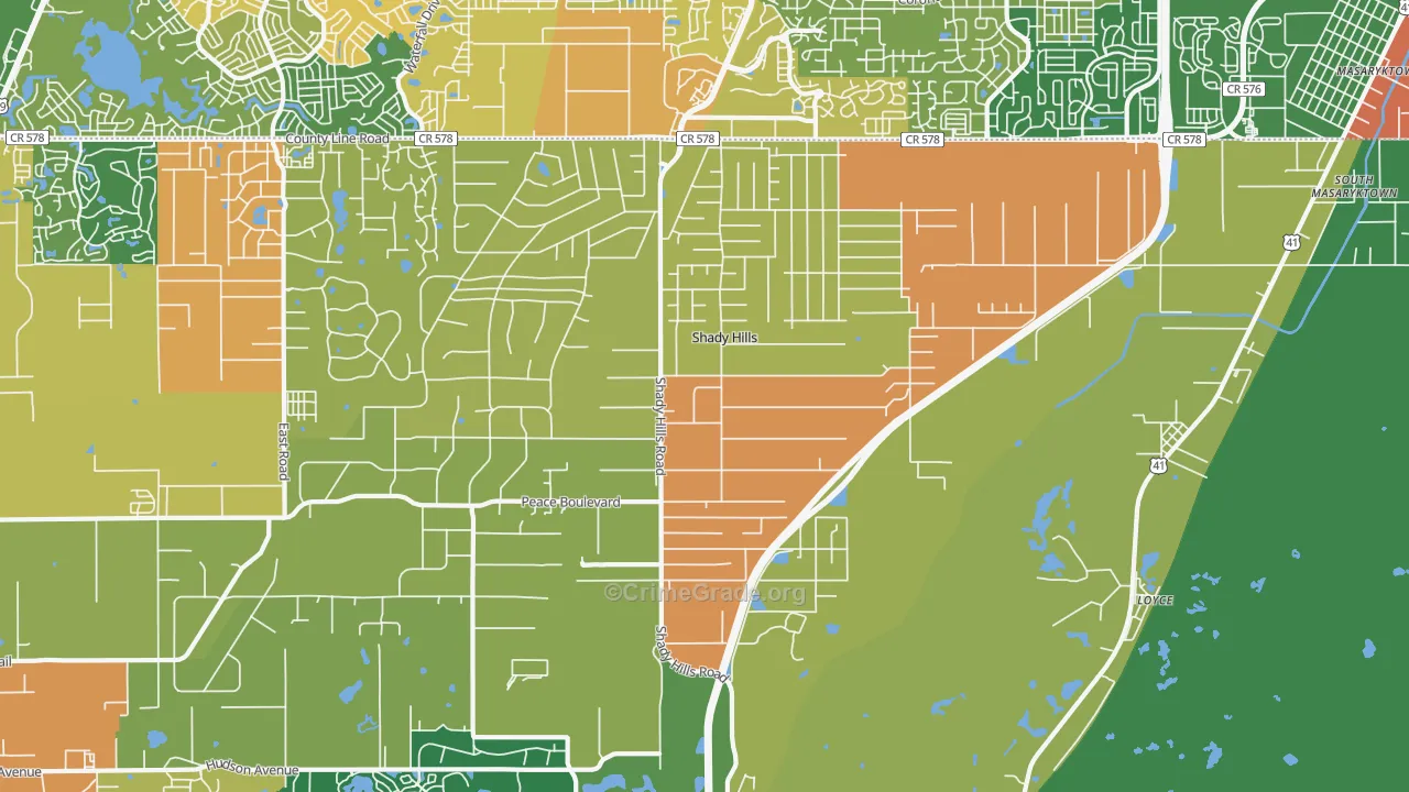 Shady Hills, FL Map of Drug-Related Crime Rates