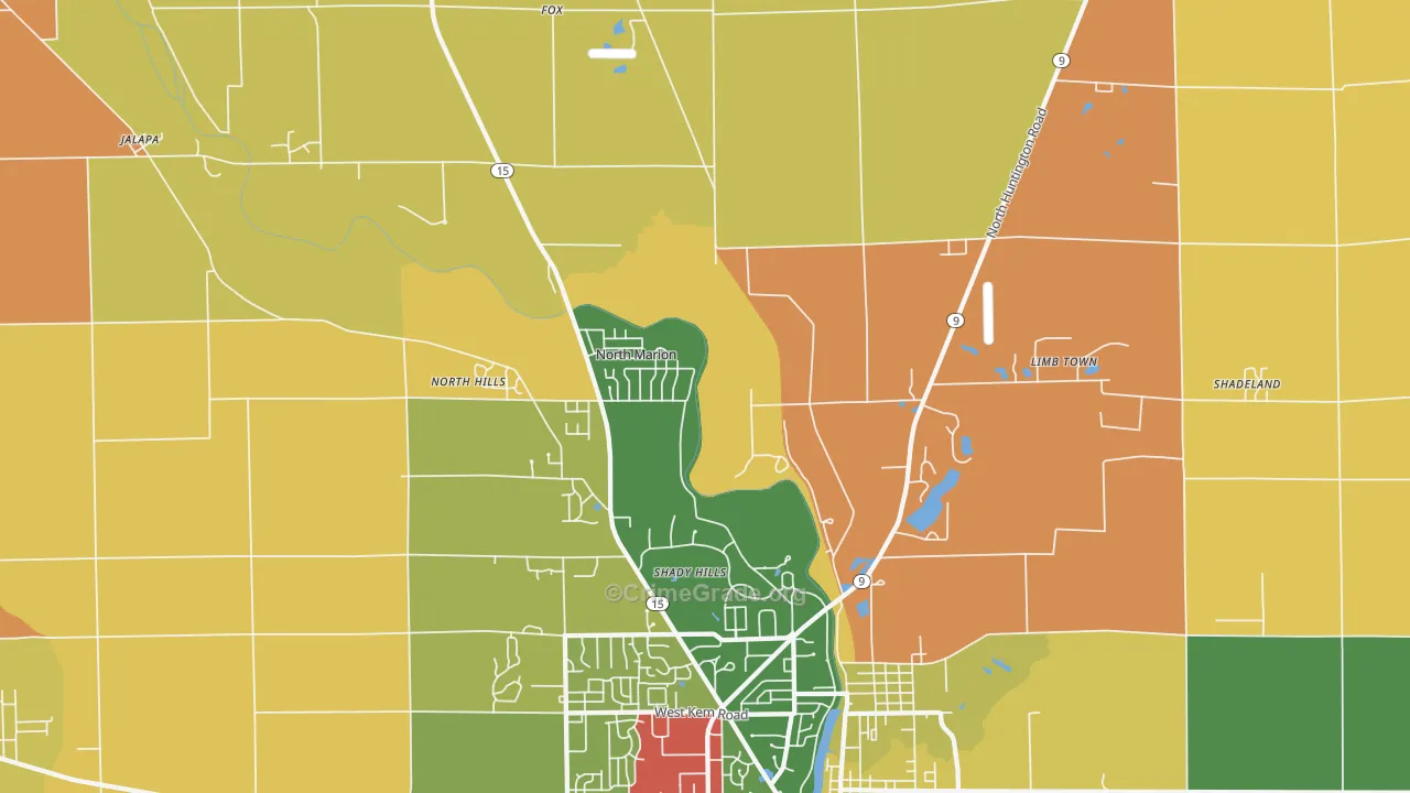 Shady Hills, IN Map of Drug-Related Crime Rates