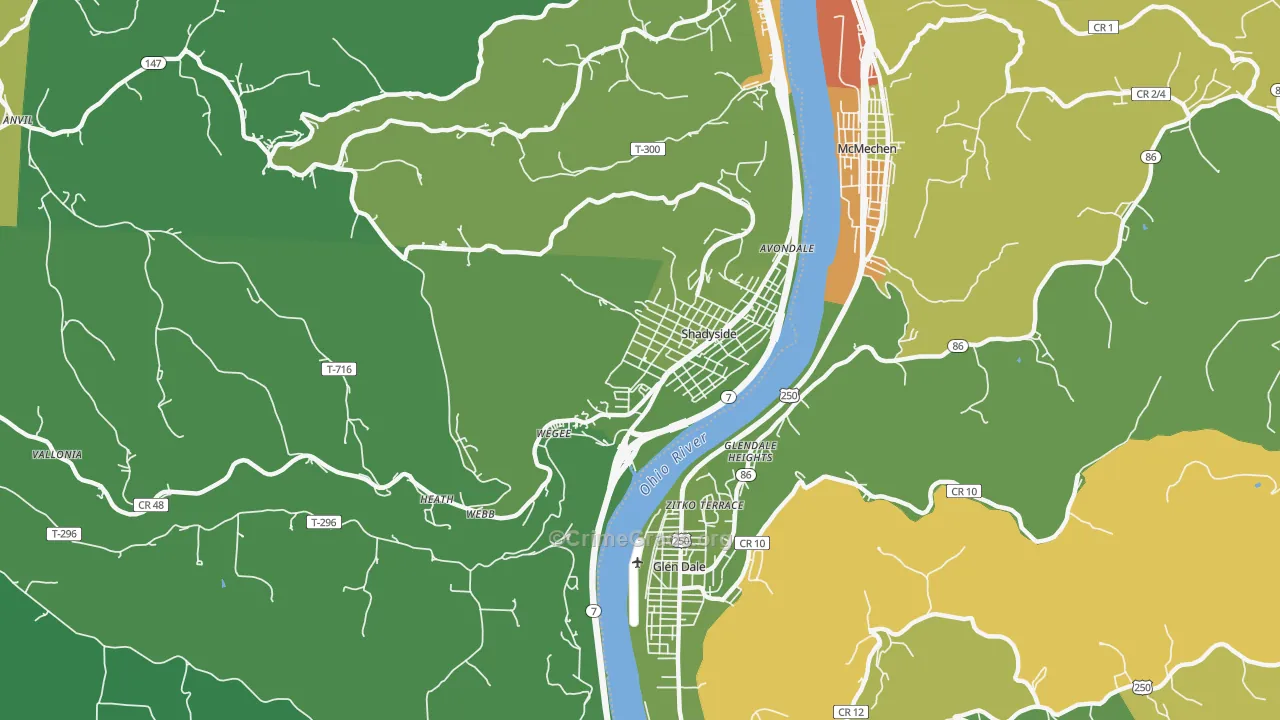 Shadyside, OH Map of Drug-Related Crime Rates