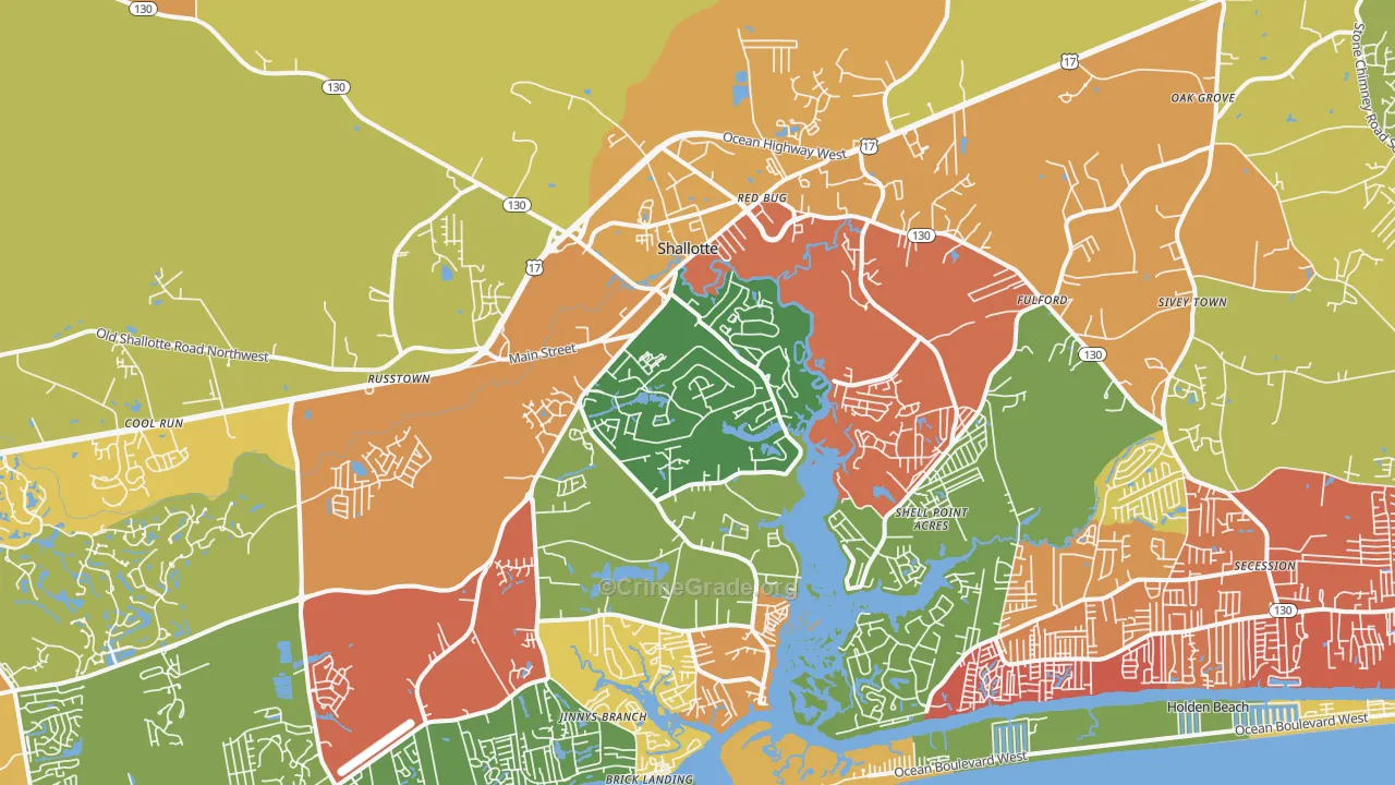 Shallotte, NC Map of Drug-Related Crime Rates