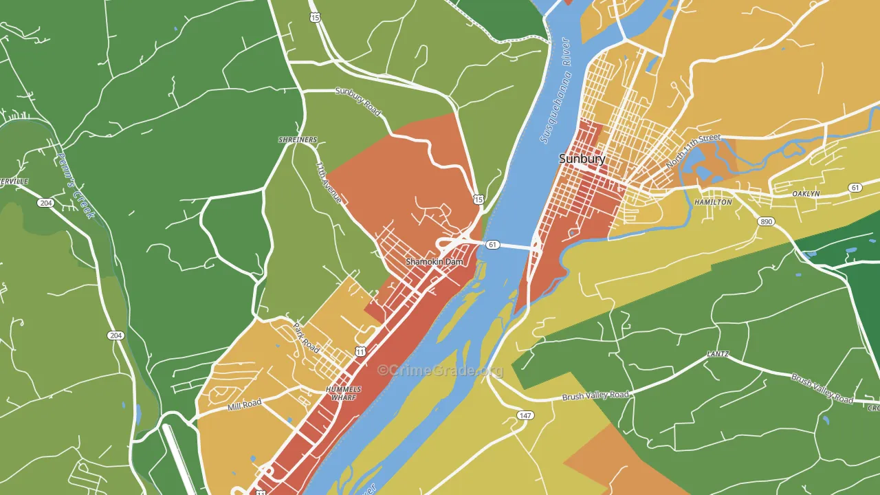 Shamokin Dam, PA Map of Drug-Related Crime Rates
