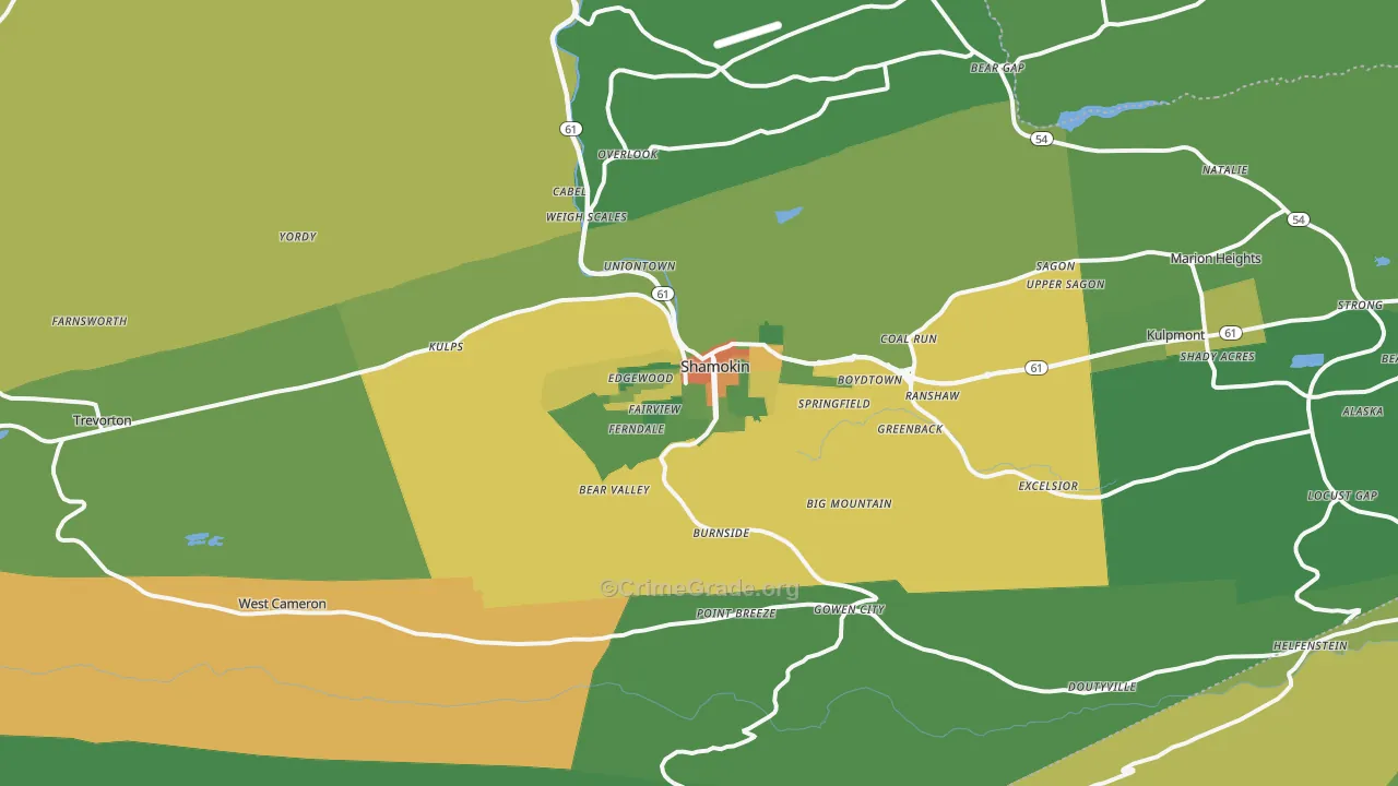 Shamokin, PA Map of Drug-Related Crime Rates