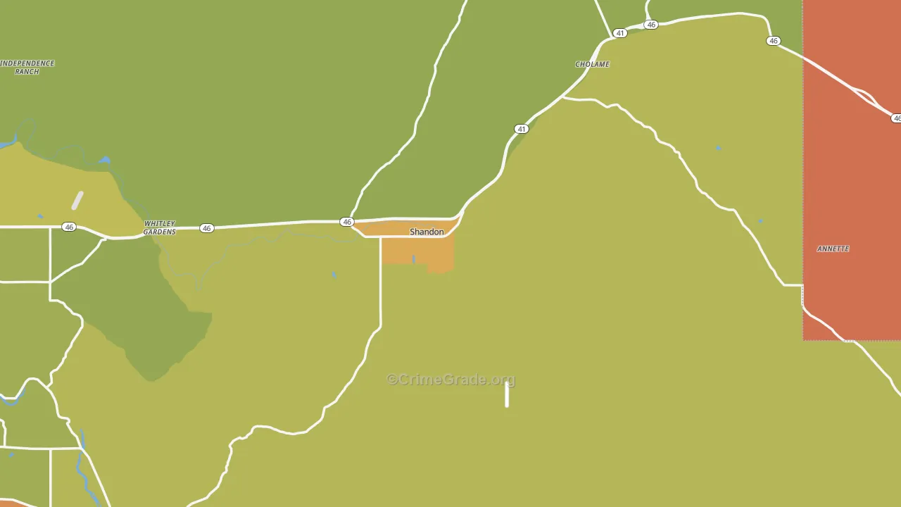 Shandon, CA Map of Drug-Related Crime Rates
