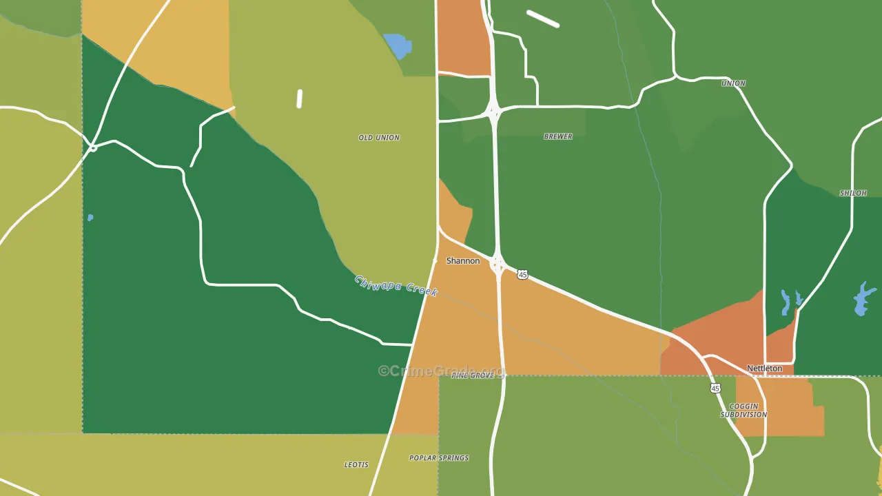 Shannon, MS Map of Drug-Related Crime Rates