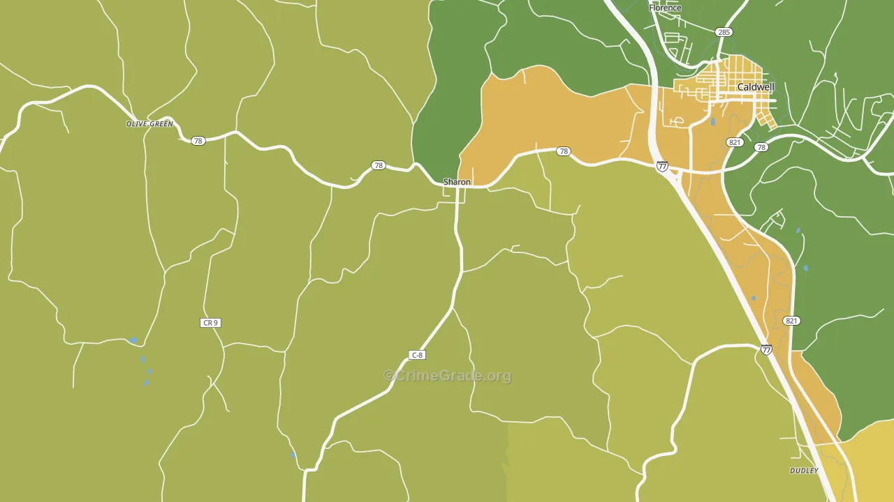 Sharon, OH Map of Drug-Related Crime Rates