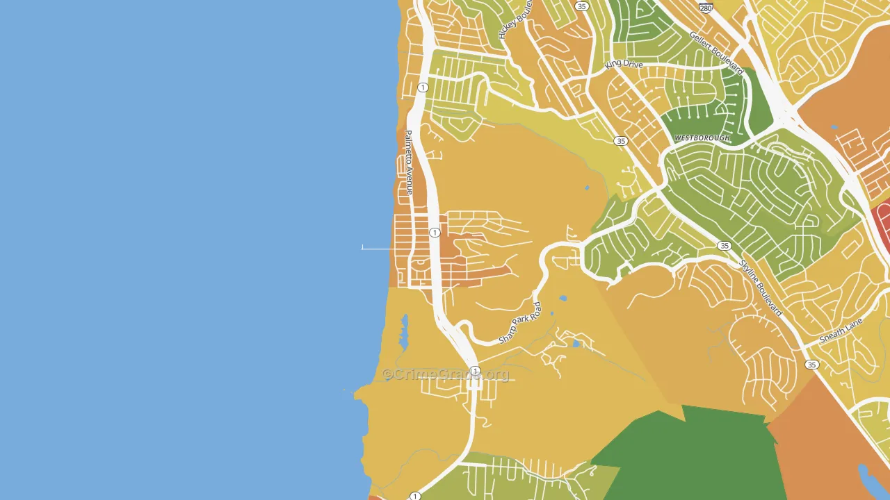 Sharp Park, Pacifica, CA Map of Drug-Related Crime Rates