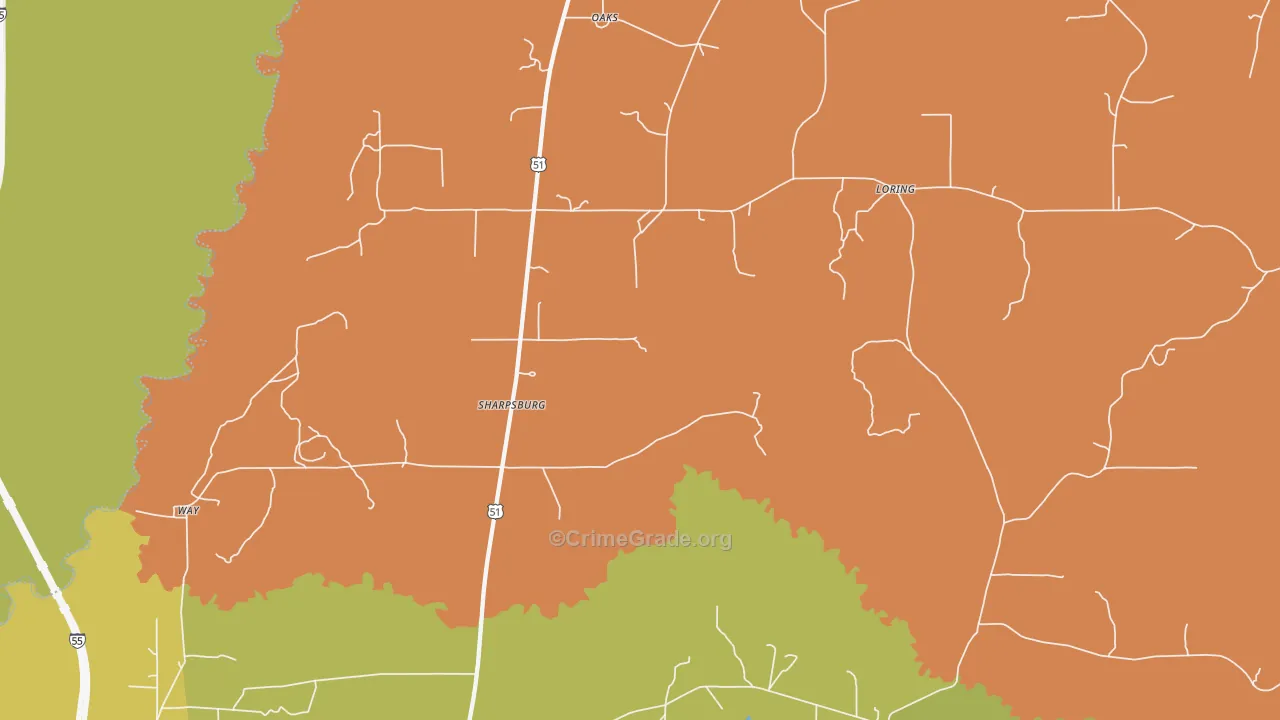 Sharpsburg, MS Map of Drug-Related Crime Rates