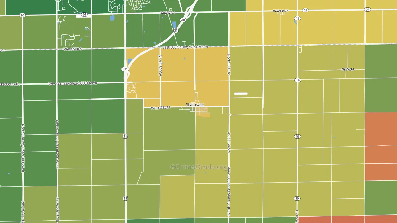 Sharpsville, IN Map of Drug-Related Crime Rates