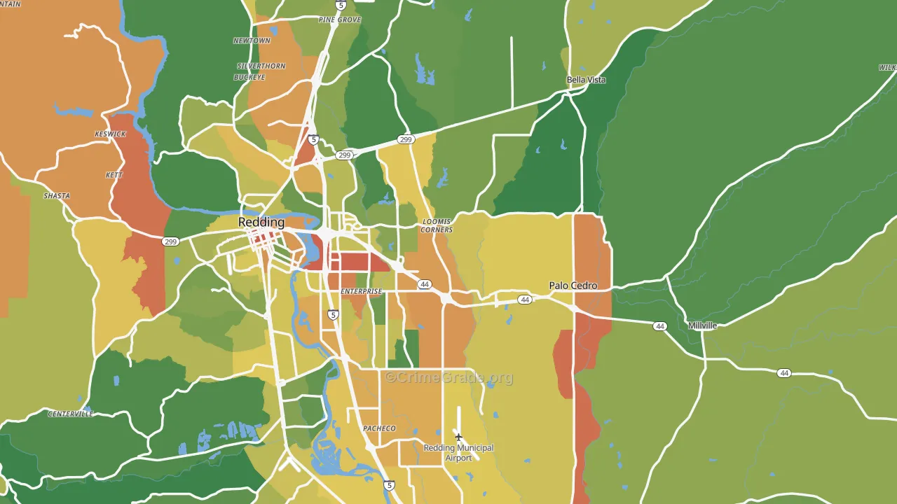 Shasta County, CA Map of Drug-Related Crime Rates