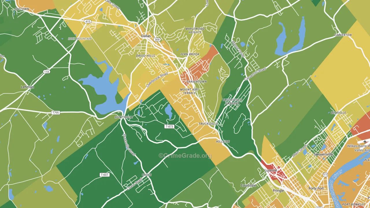 Shavertown, PA Map of Drug-Related Crime Rates