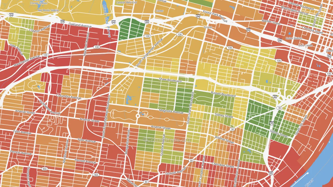 Shaw, St. Louis, MO Map of Drug-Related Crime Rates