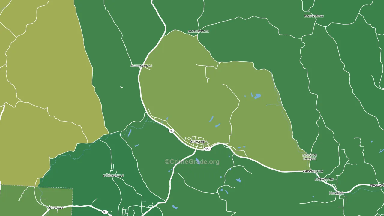 Shawnee, OH Map of Drug-Related Crime Rates