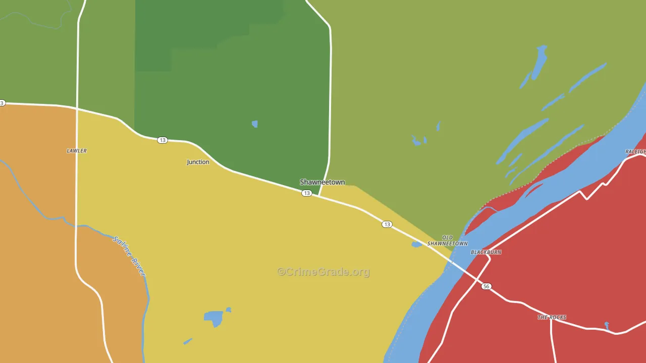 Shawneetown, IL Map of Drug-Related Crime Rates