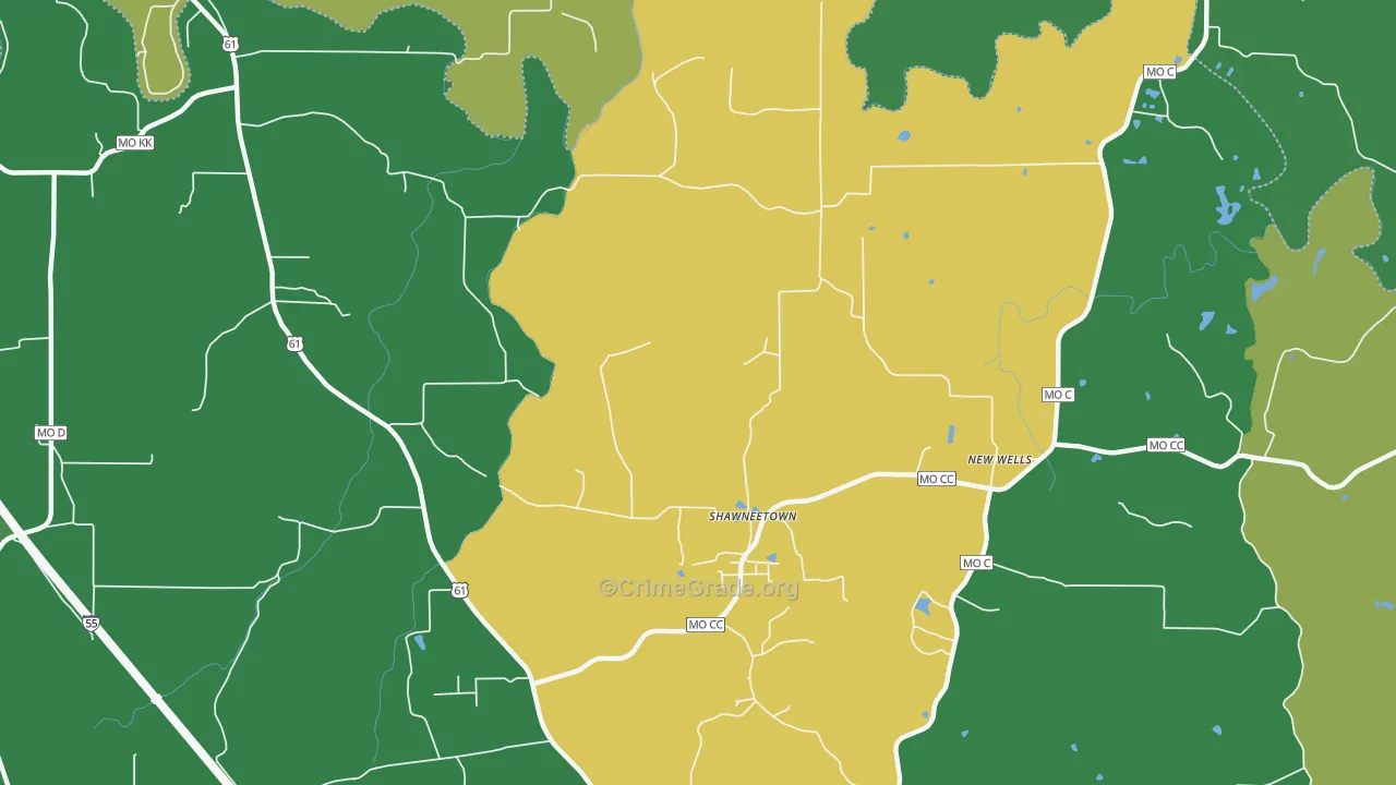 Shawneetown, MO Map of Drug-Related Crime Rates