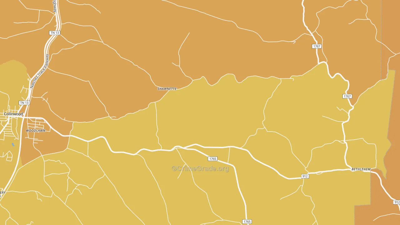 Shawnette, TN Map of Drug-Related Crime Rates