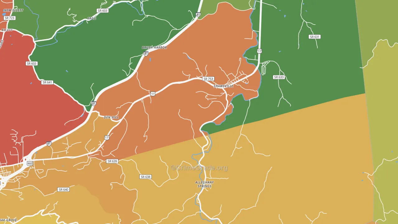 Shawsville, VA Map of Drug-Related Crime Rates