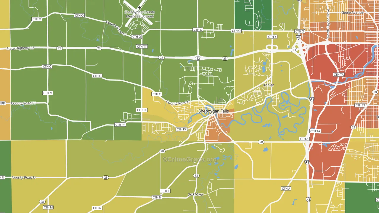 Sheboygan Falls, WI Map of Drug-Related Crime Rates