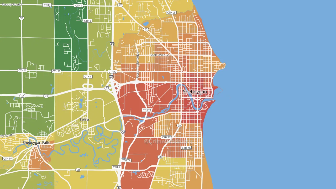 Sheboygan, WI Map of Drug-Related Crime Rates