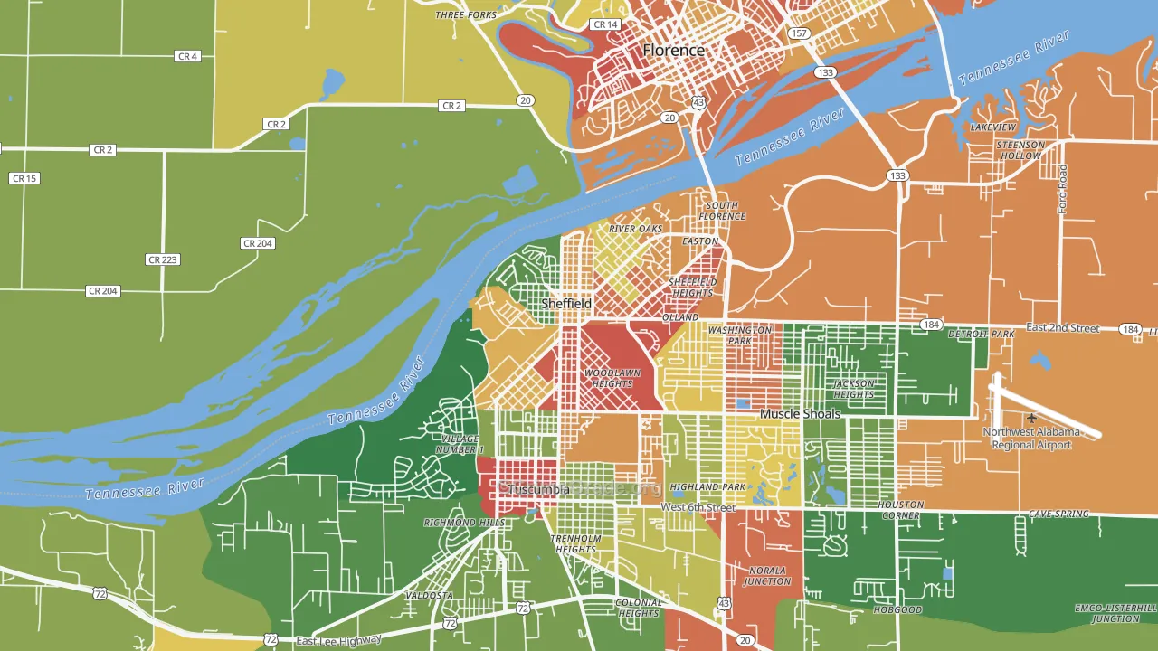 Sheffield, AL Map of Drug-Related Crime Rates