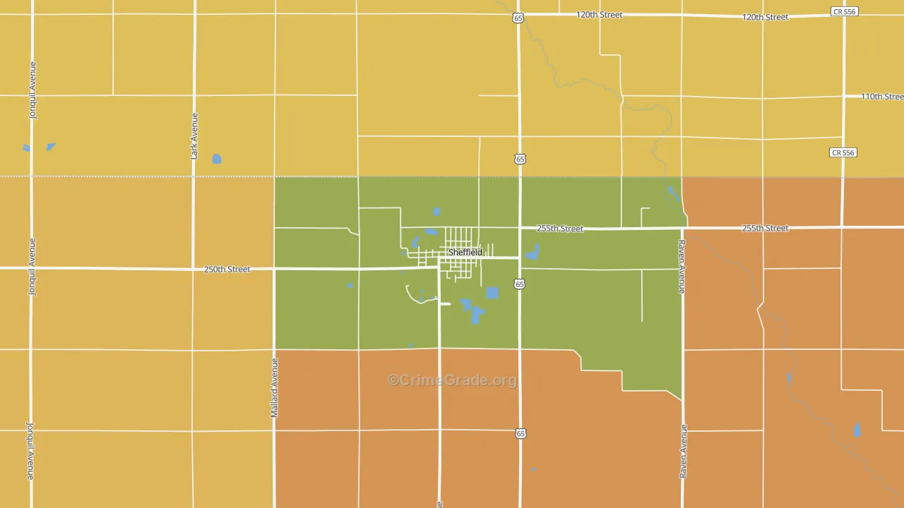 Sheffield, IA Map of Drug-Related Crime Rates