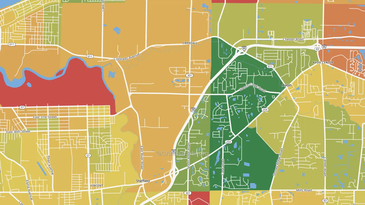 Sheffield, OH Map of Drug-Related Crime Rates