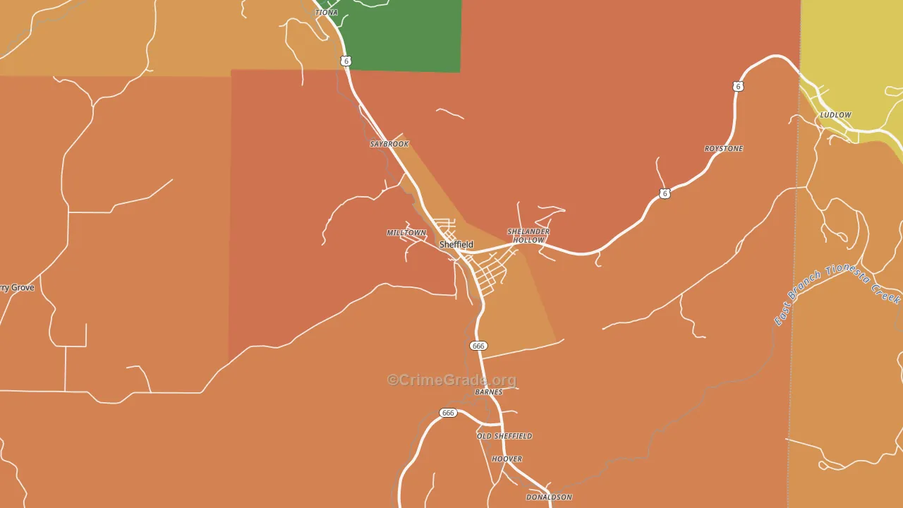 Sheffield, PA Map of Drug-Related Crime Rates