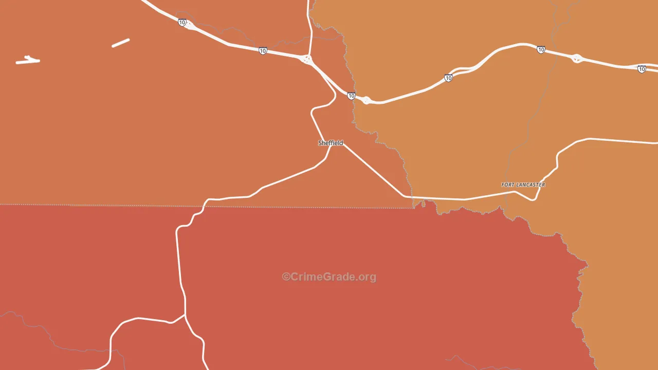 Sheffield, TX Map of Drug-Related Crime Rates