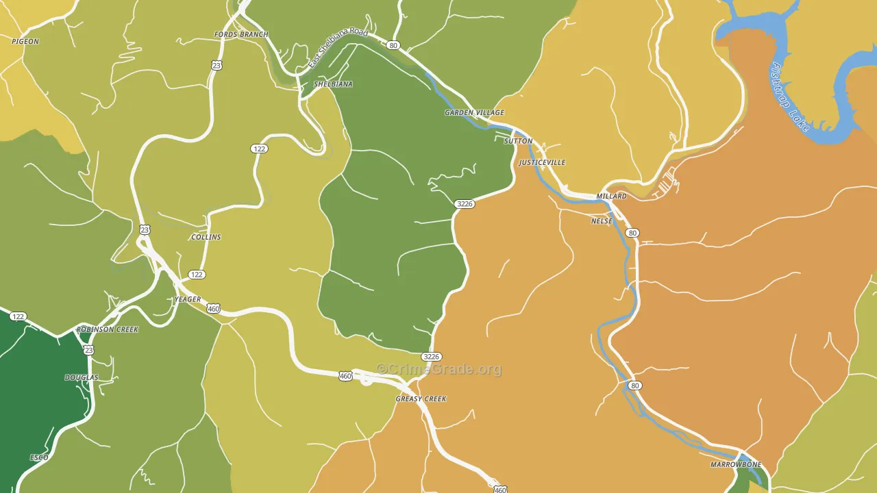 Shelbiana, KY Map of Drug-Related Crime Rates